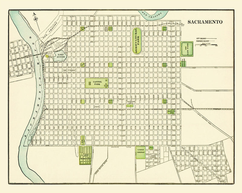 Size comparison using Vintage Map of Sacramento, California 1892