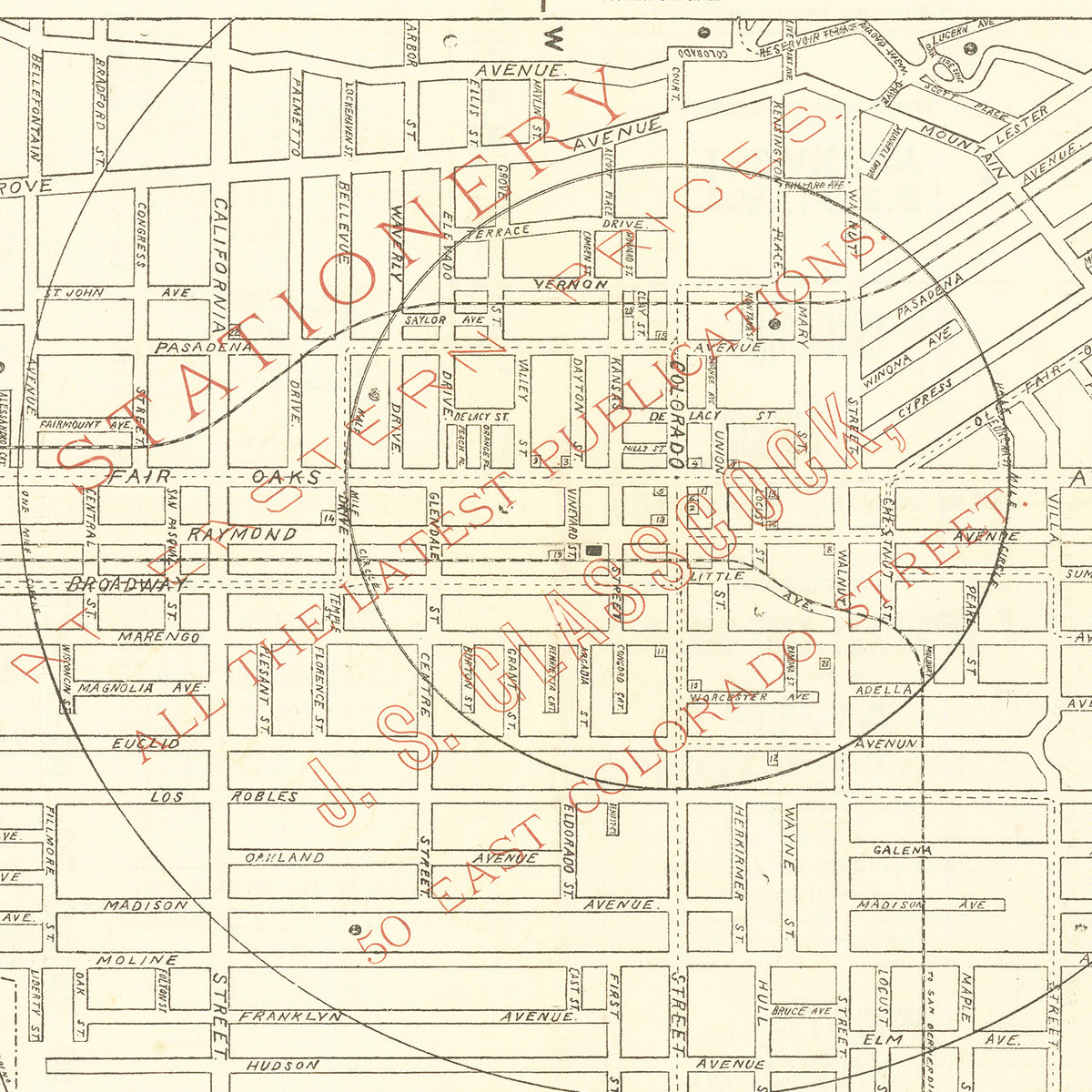 Restored historic details from the 1893 city map of Pasadena, California