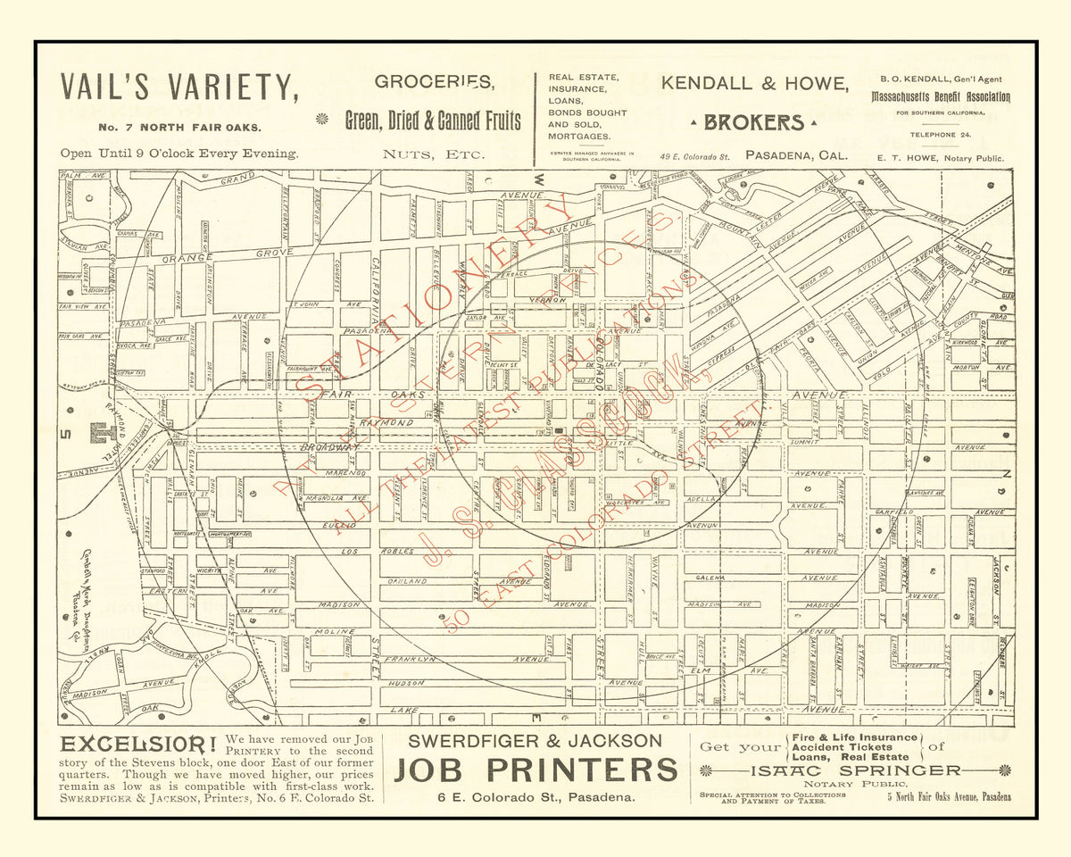 Preview of Vintage Map of Pasadena, California 1893