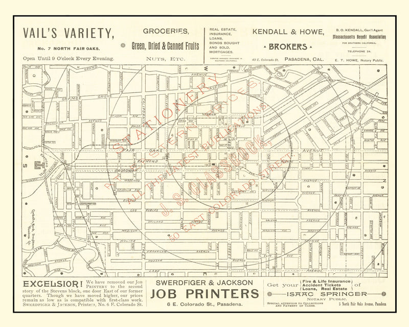 Size comparison using Vintage Map of Pasadena, California 1893