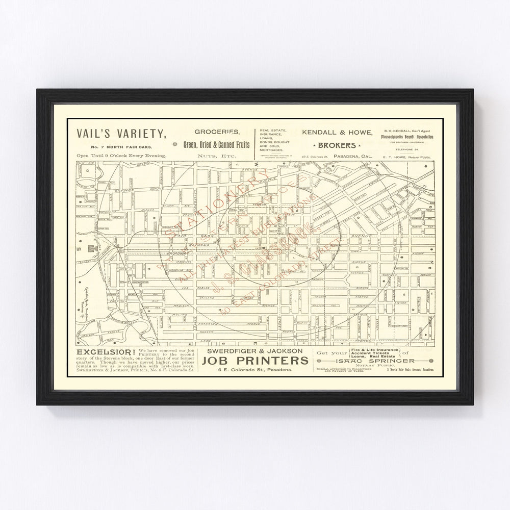 Pasadena Vintage Map 1893