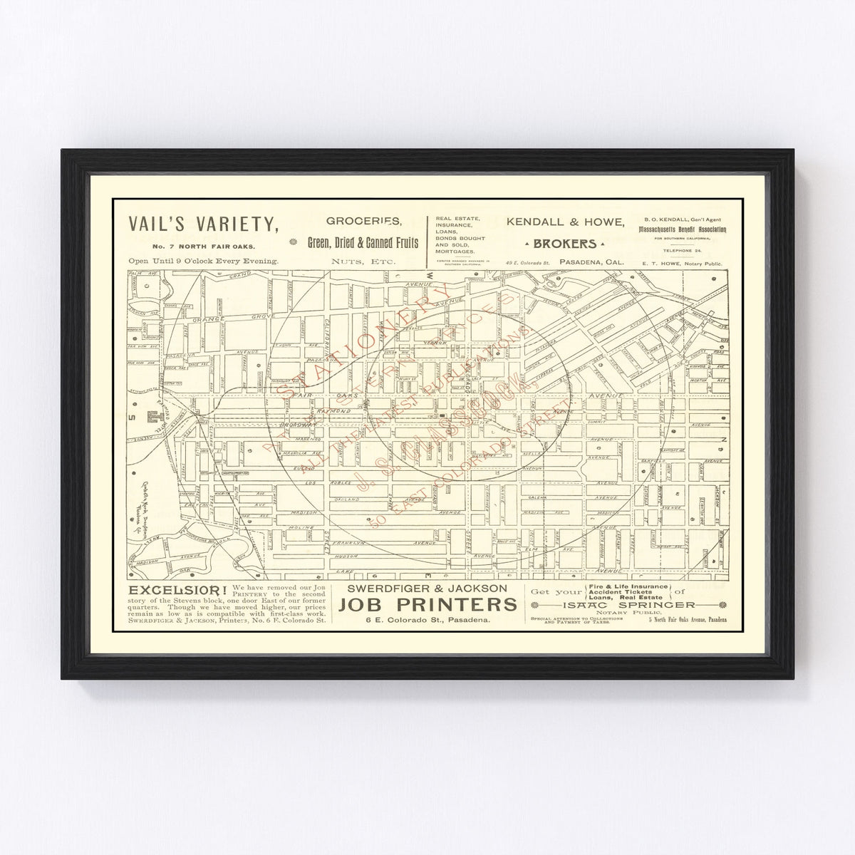 Pasadena Vintage Map 1893