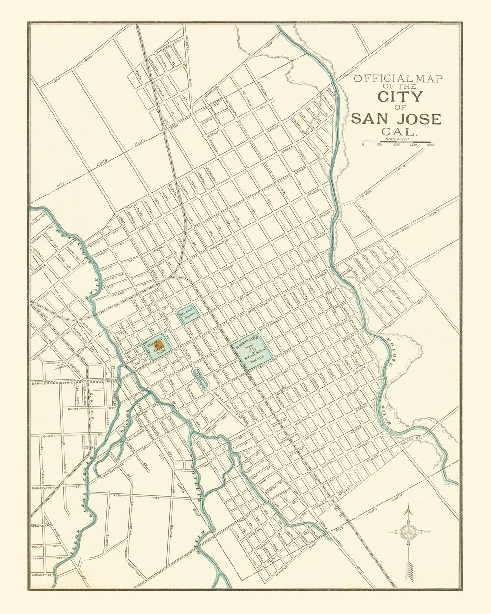 Vintage Map of San Jose, California 1893 print style example
