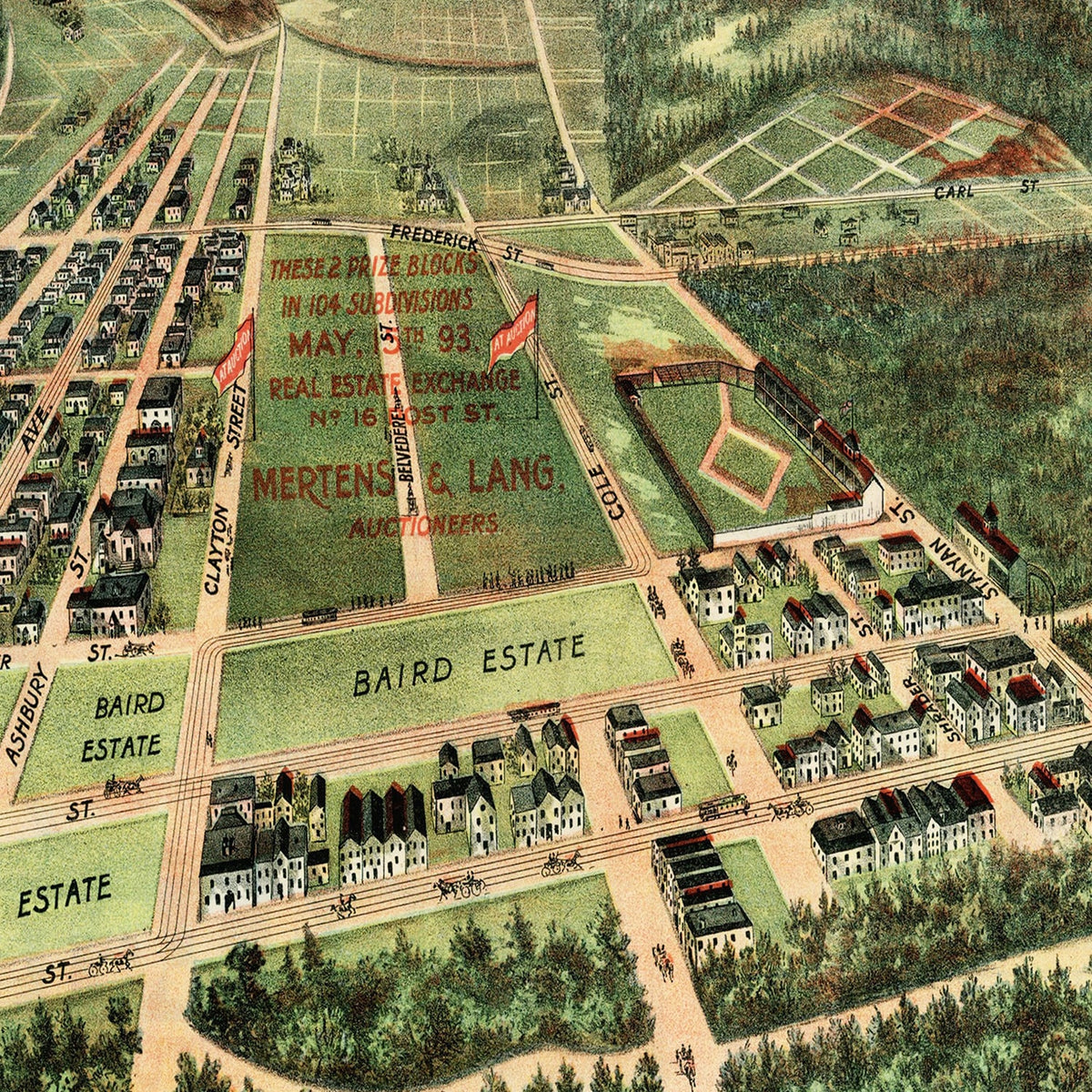 Restored historic details from the 1893 city map of Haight-Ashbury District, California