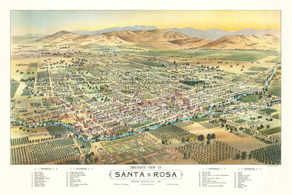 Vintage Map of Santa Rosa, California 1897 print style example