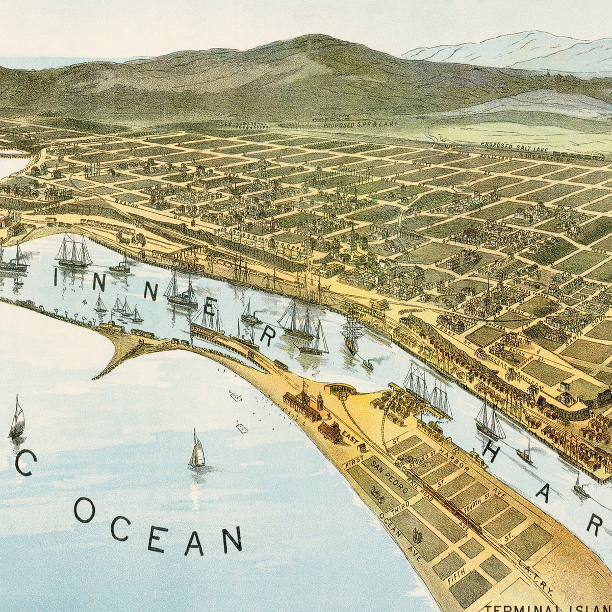 Restored historic details from the 1897 city map of San Pedro, California