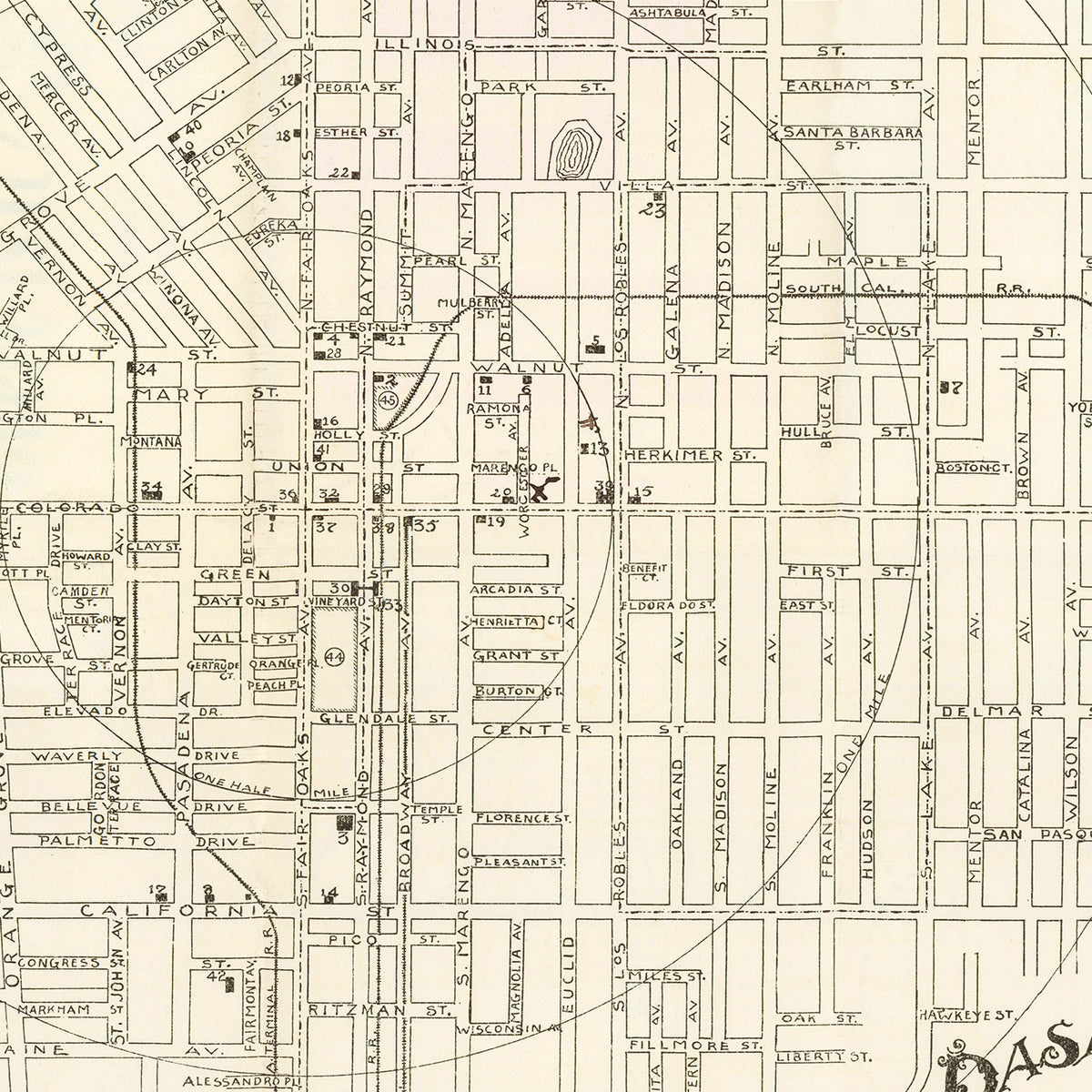 Restored historic details from the 1902 city map of Pasadena, California