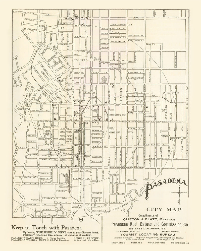 Size comparison using Vintage Map of Pasadena, California 1902