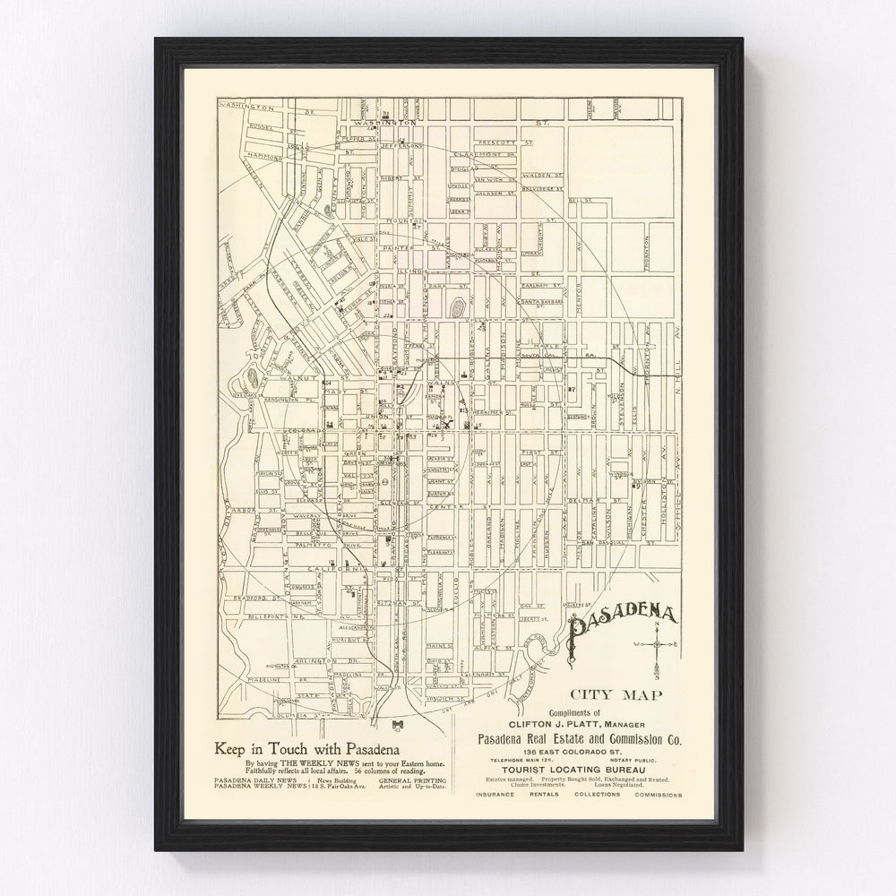 Pasadena Vintage Map 1902