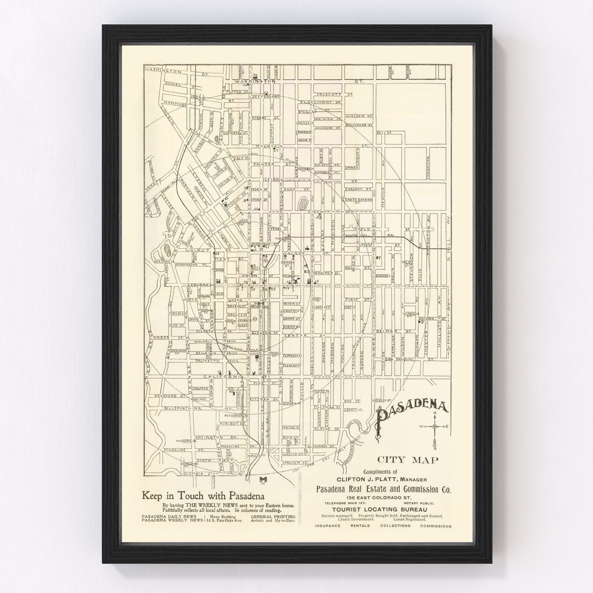 Pasadena Vintage Map 1902