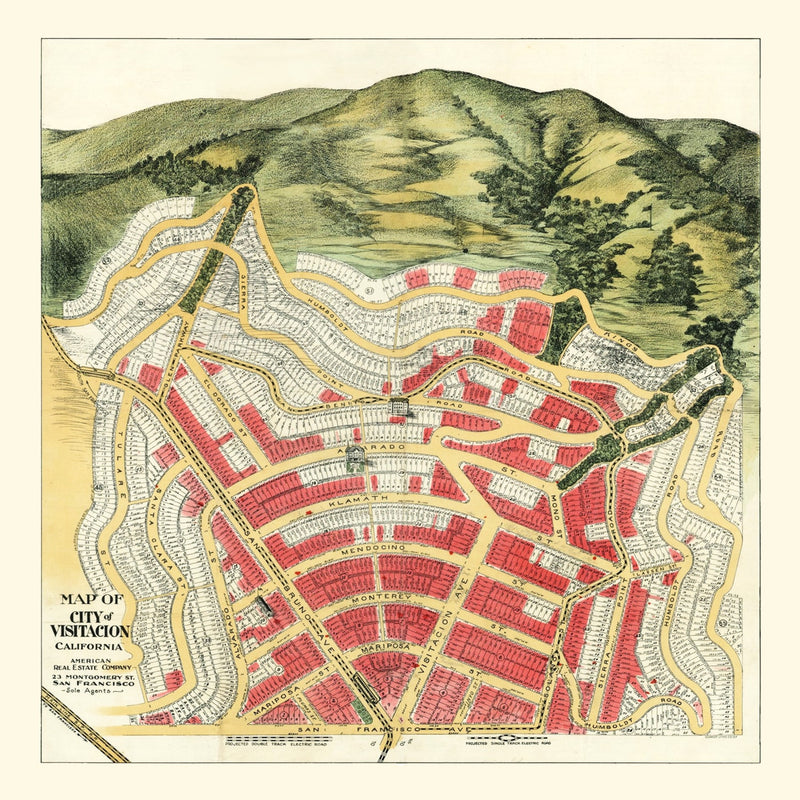 Size comparison using Vintage Map of Visitacion, California 1908