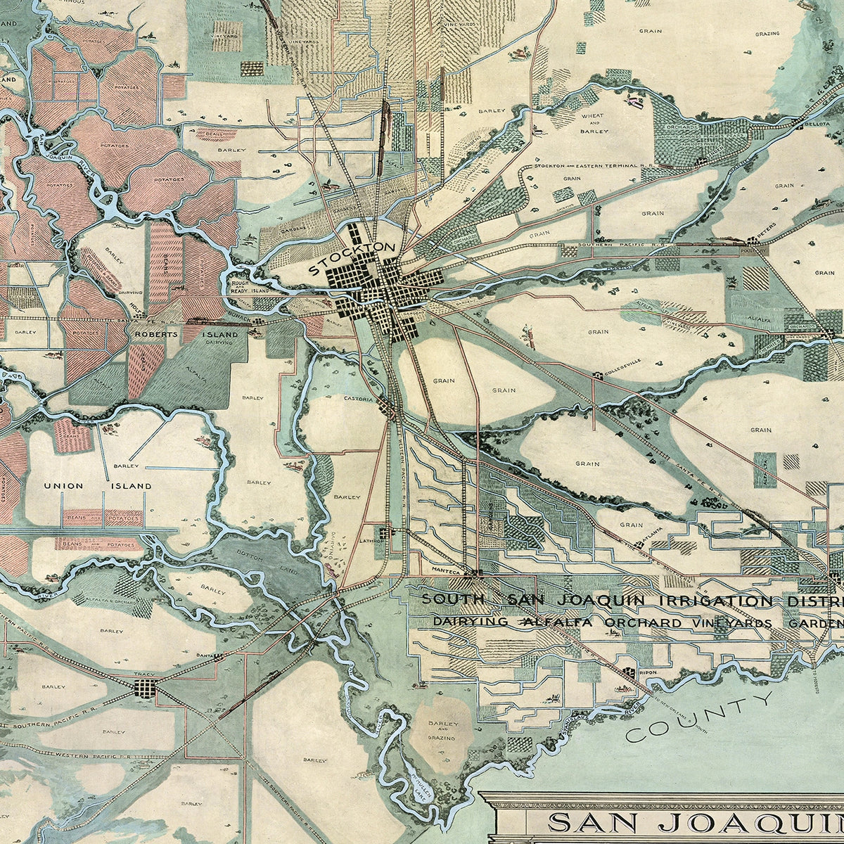 Restored historic details from the 1910 city map of San Joaquin, California