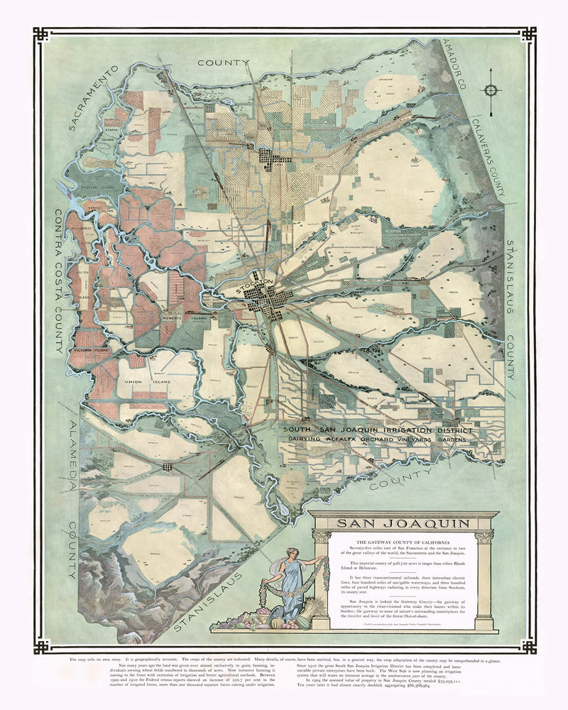 Size comparison using Vintage Map of San Joaquin, California 1910
