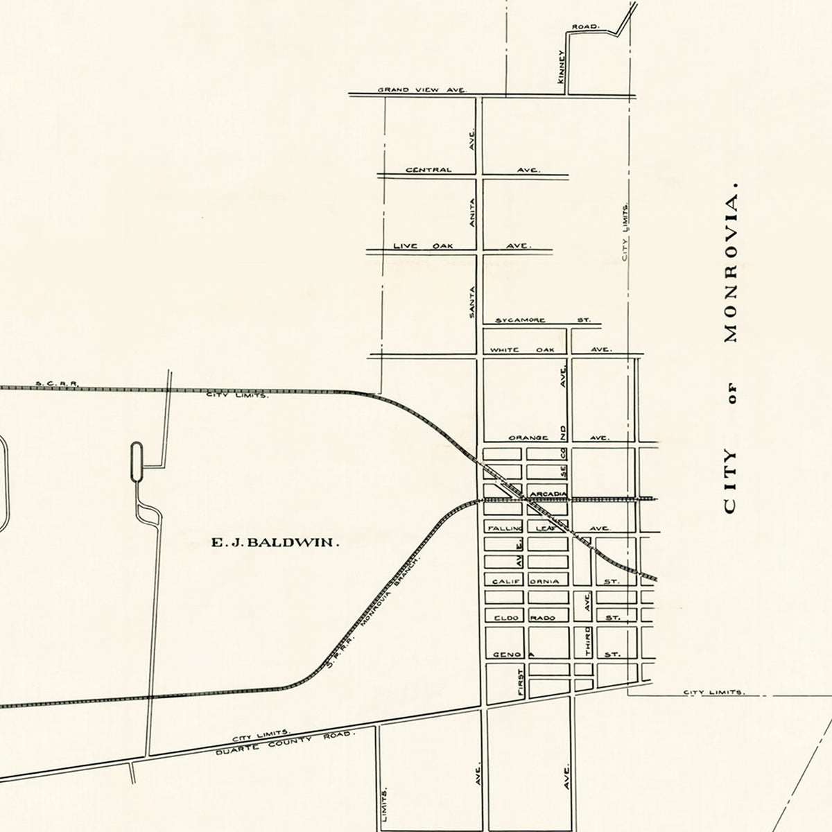Restored historic details from the 1910 city map of Arcadia, California