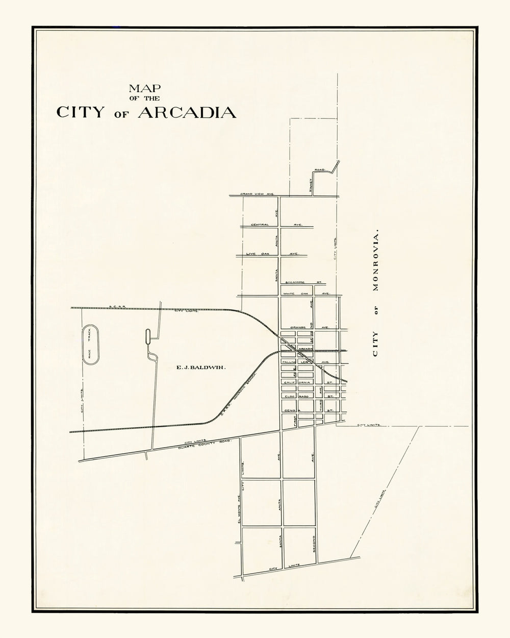 Vintage Map of Arcadia, California 1910 print style example