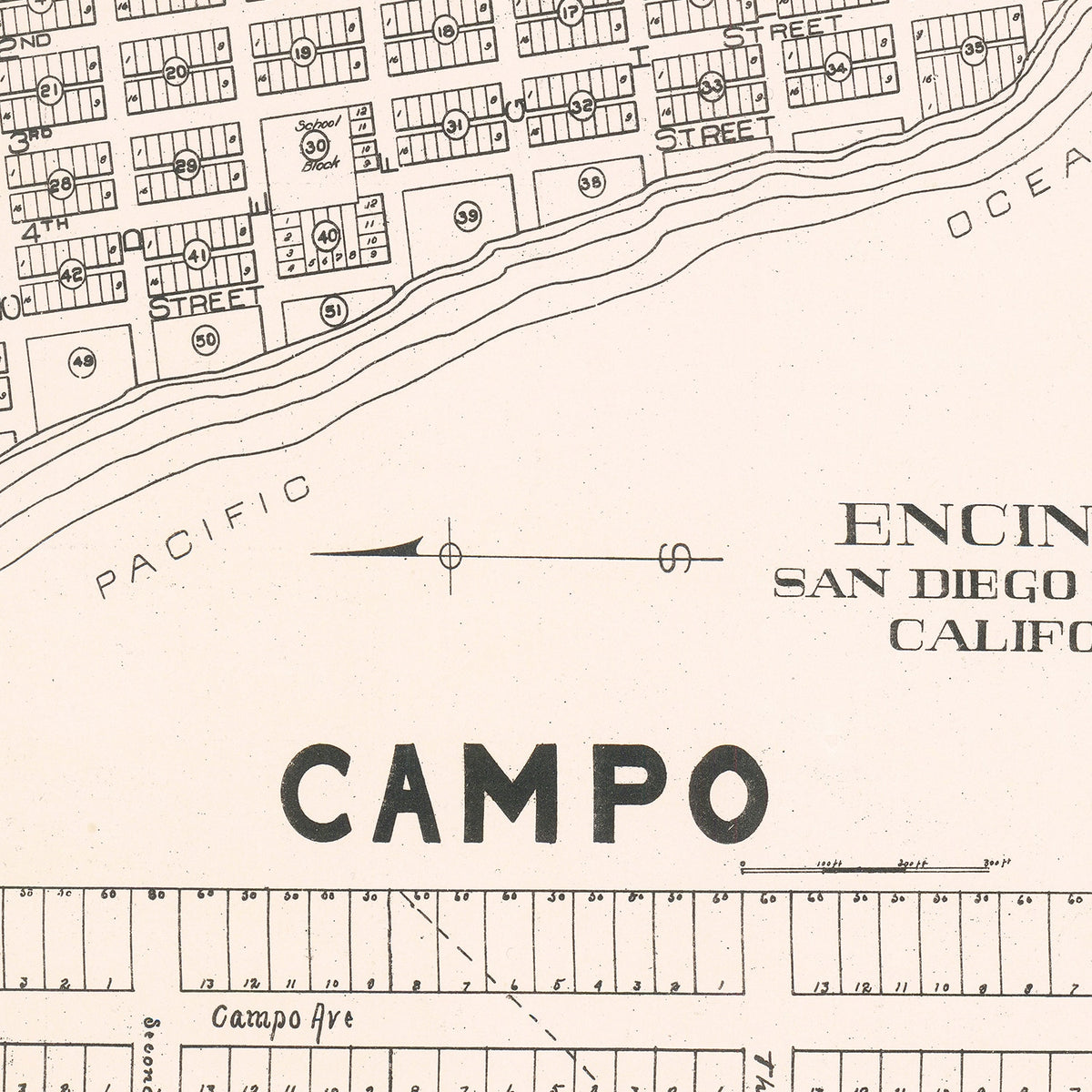 Restored historic details from the 1912 city map of Encinitas, California