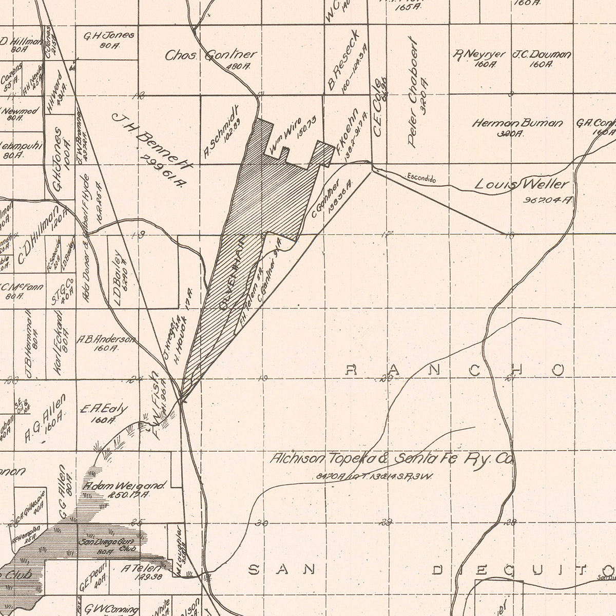 Restored historic details from the 1912 city map of Rancho Santa Fe, California