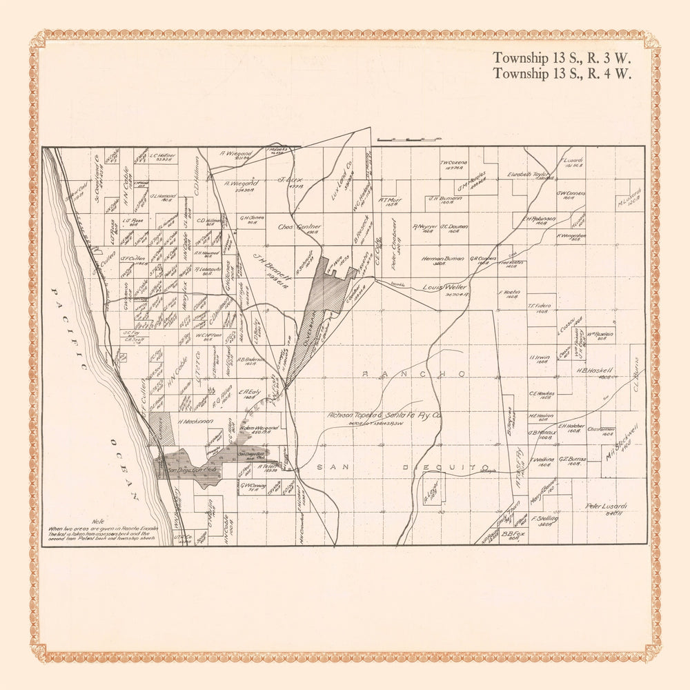 Vintage Map of Rancho Santa Fe, California 1912 print style example