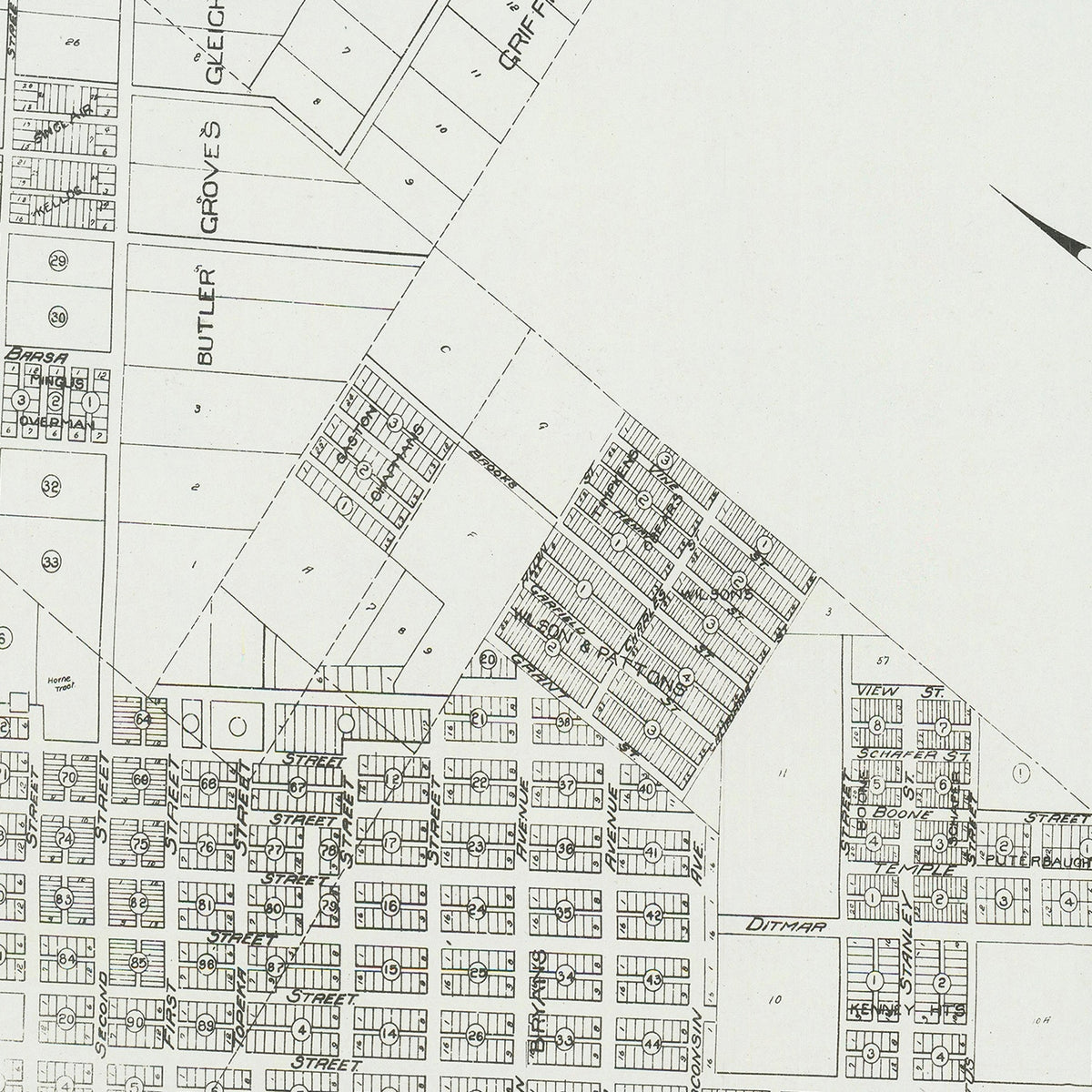 Restored historic details from the 1912 city map of Oceanside, California