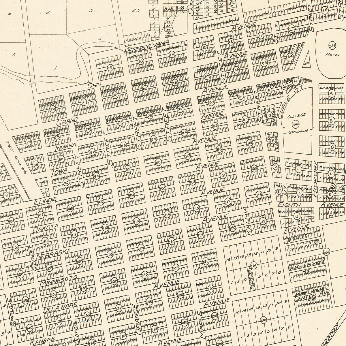 Restored historic details from the 1912 city map of Escondido, California