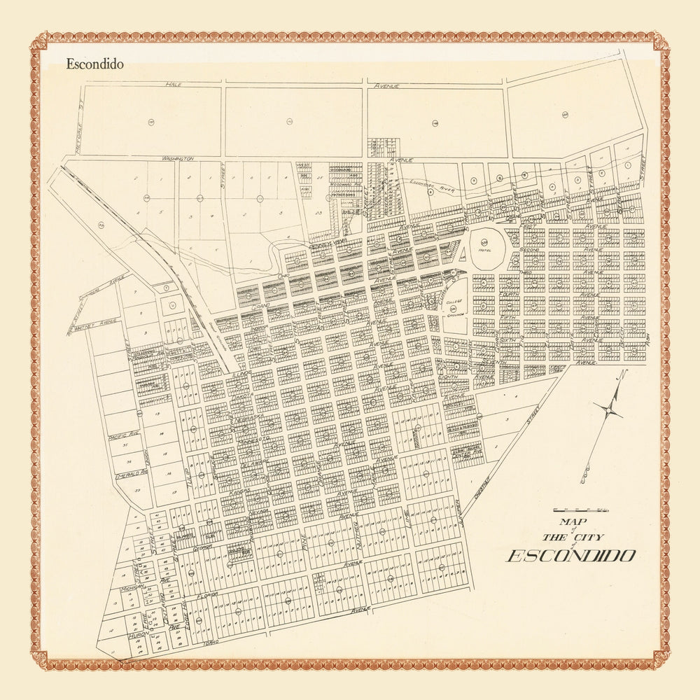Vintage Map of Escondido, California 1912 print style example