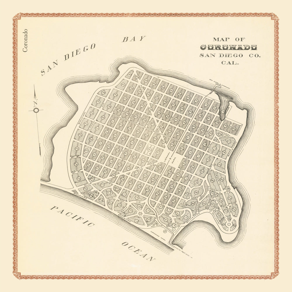 Vintage Map of Coronado, California 1912 print style example