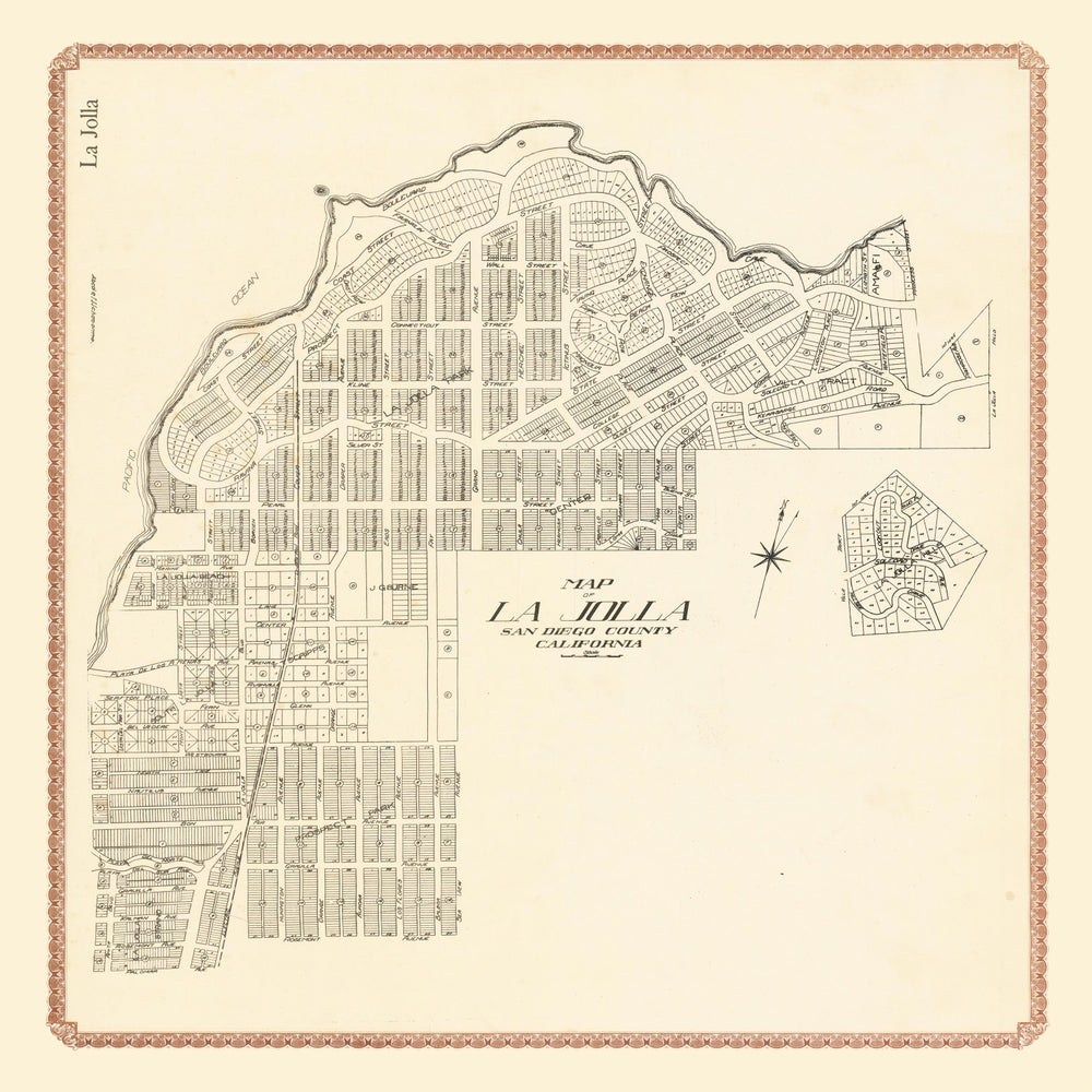 Vintage Map of La Jolla, California 1912 print style example