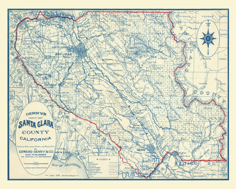 Size comparison using Vintage Map of Santa Clara County, California 1913