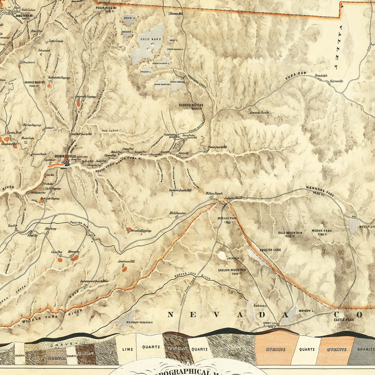Restored historic details from the 1874 county map of Sierra County, California