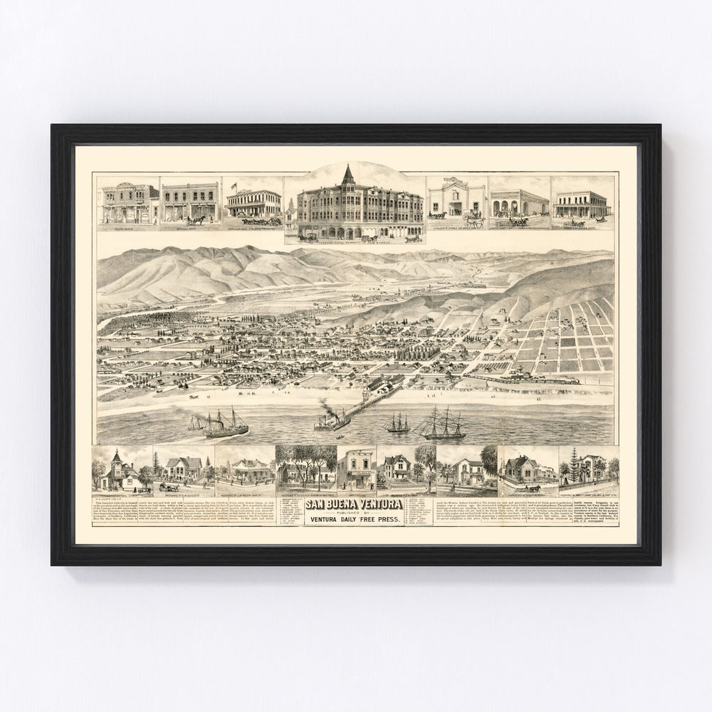 San Buena Ventura Vintage Map 1884