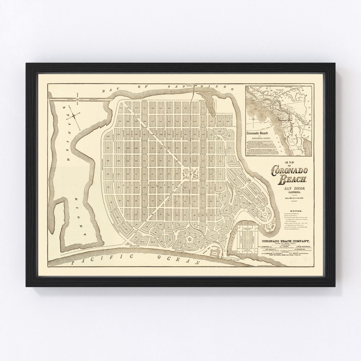 Coronado Beach Vintage Map 1887