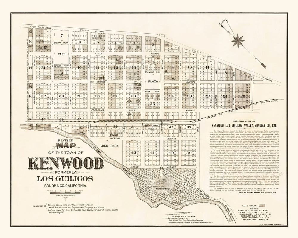 Vintage Map of Kenwood, California 1887 print style example