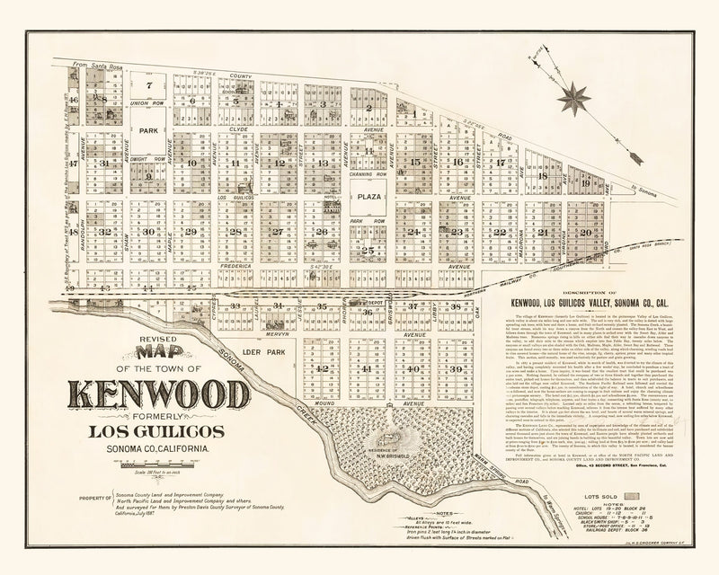 Size comparison using Vintage Map of Kenwood, California 1887