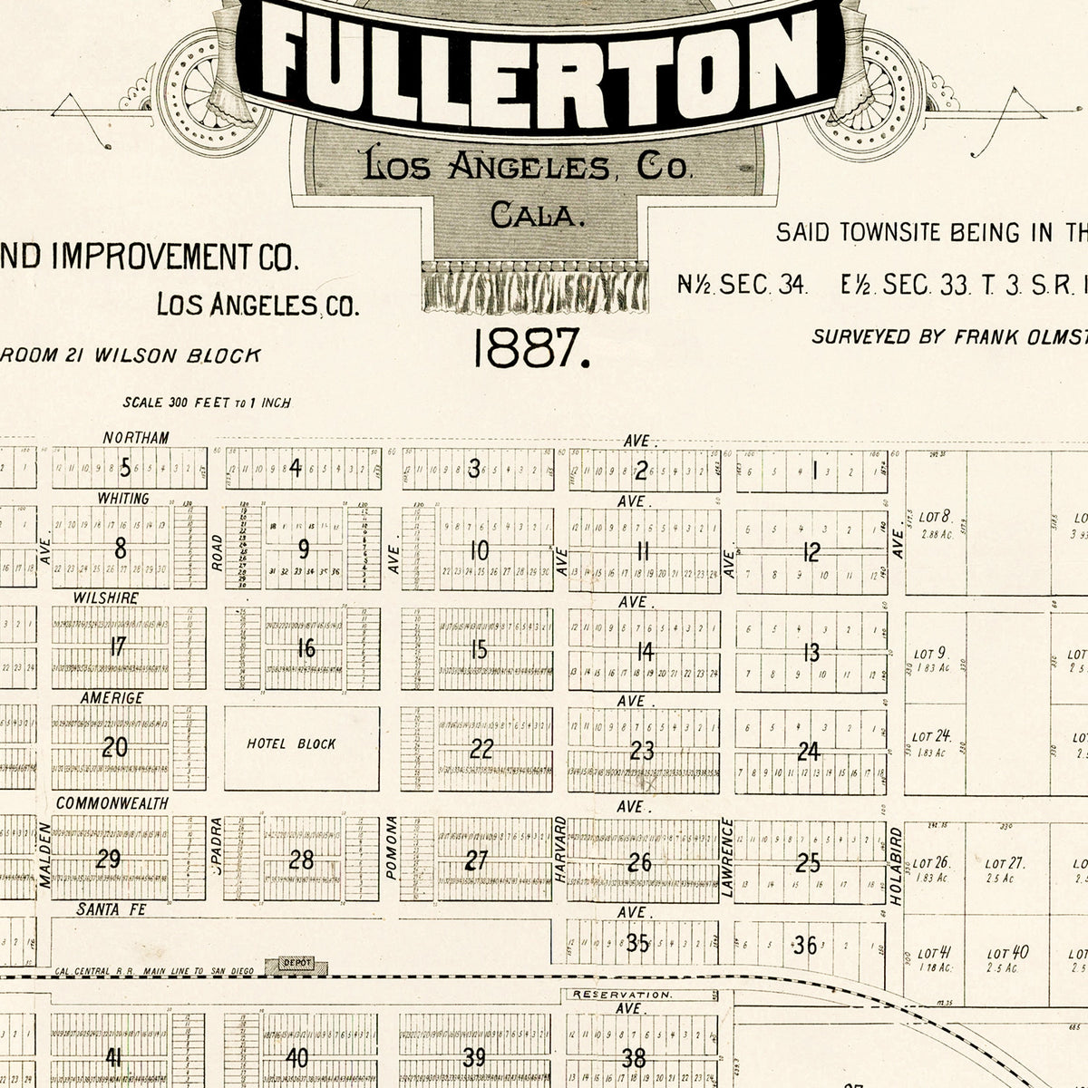 Restored historic details from the 1887 city map of Fullerton, California