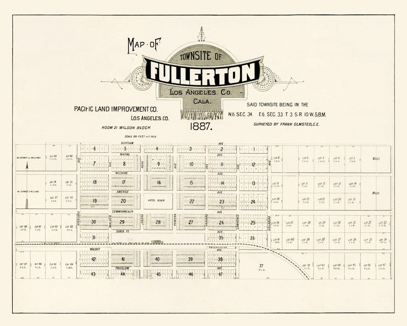 Size comparison using Vintage Map of Fullerton, California 1887