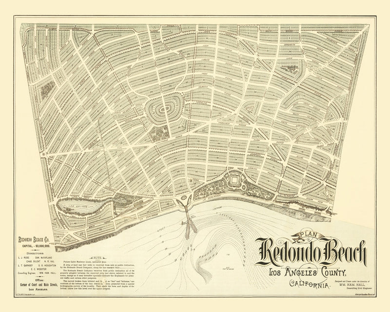 Size comparison using Vintage Map of Redondo Beach, California 1888