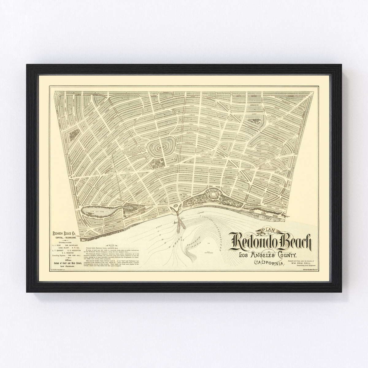Redondo Beach Vintage Map 1888
