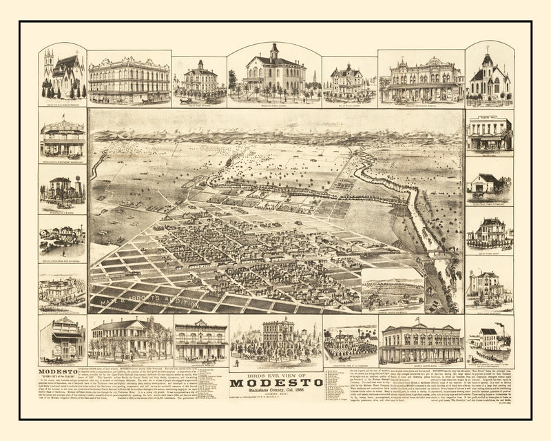 Size comparison using Vintage Map of Modesto, California 1888