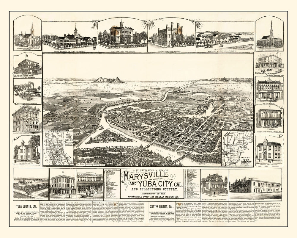 Vintage Map of Yuba, California 1888 print style example