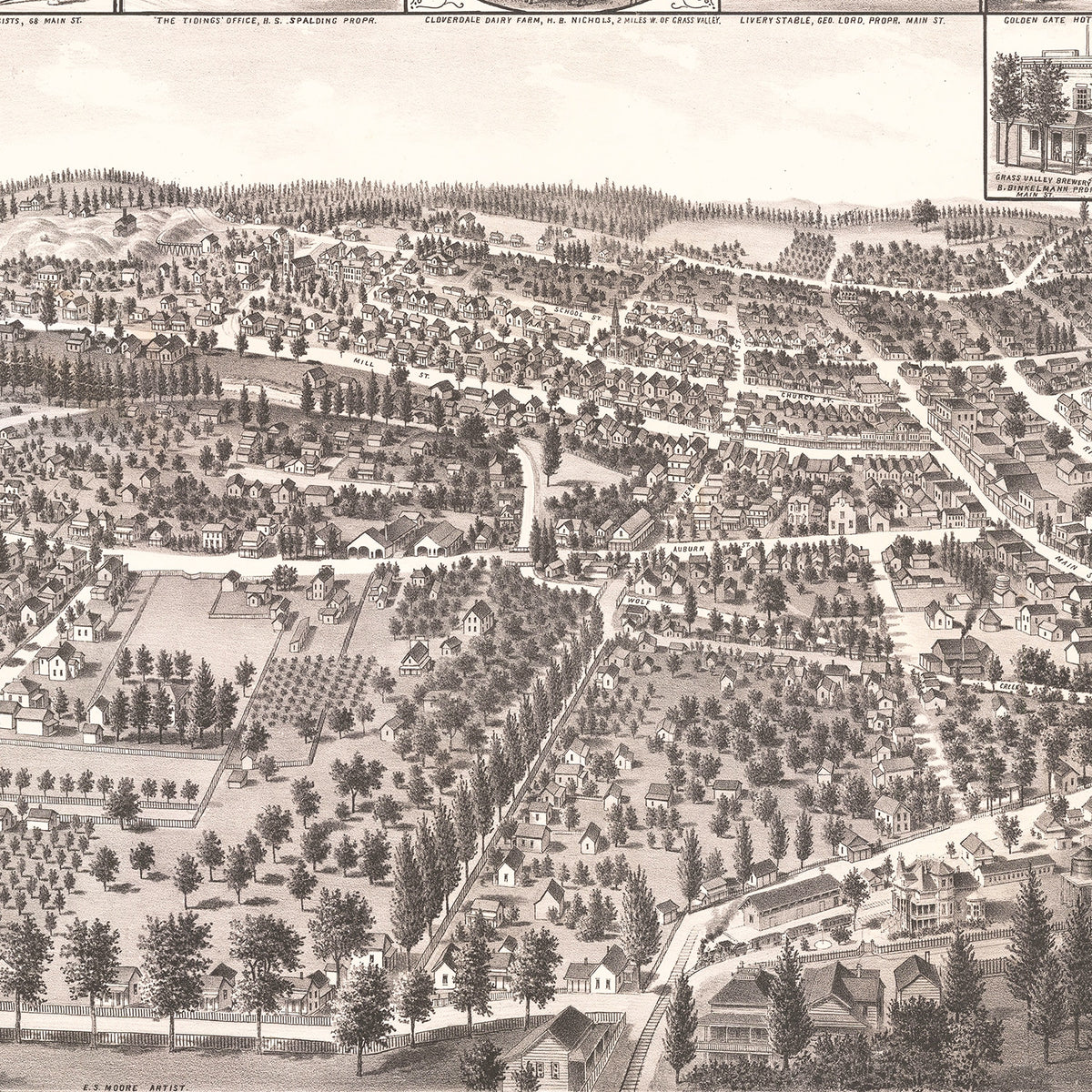 Restored historic details from the 1889 city map of Grass Valley, California