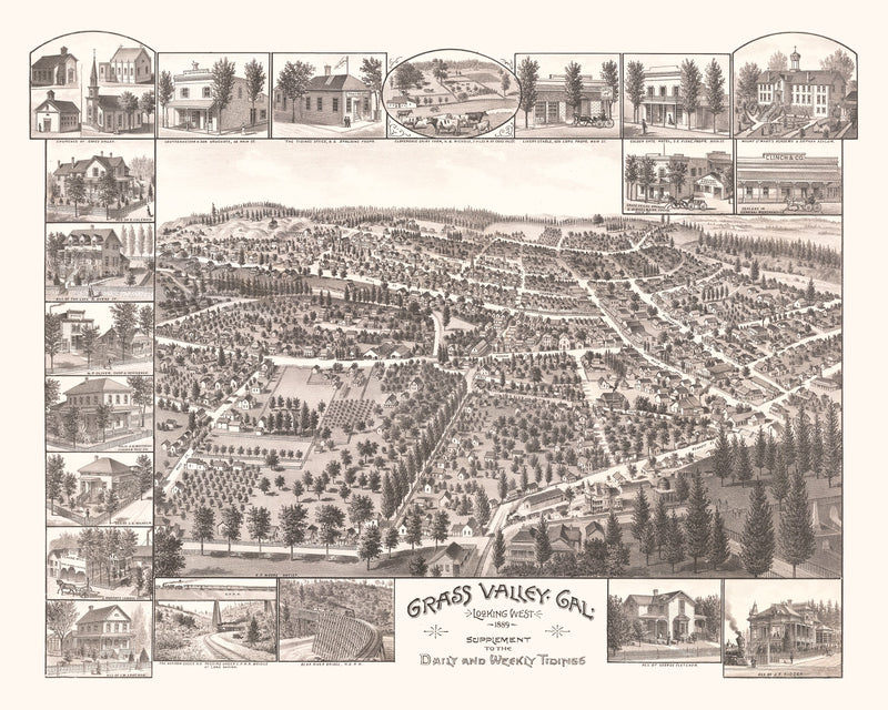 Size comparison using Vintage Map of Grass Valley, California 1889