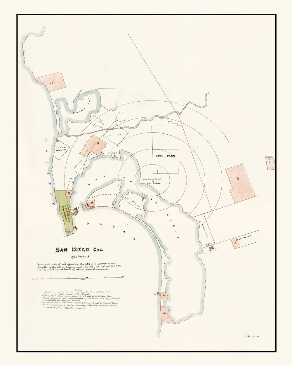 Vintage Map of San Diego, California 1891 print style example