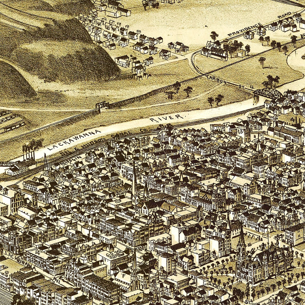 Restored historic details from the 1890 city map of Scranton, Pennsylvania