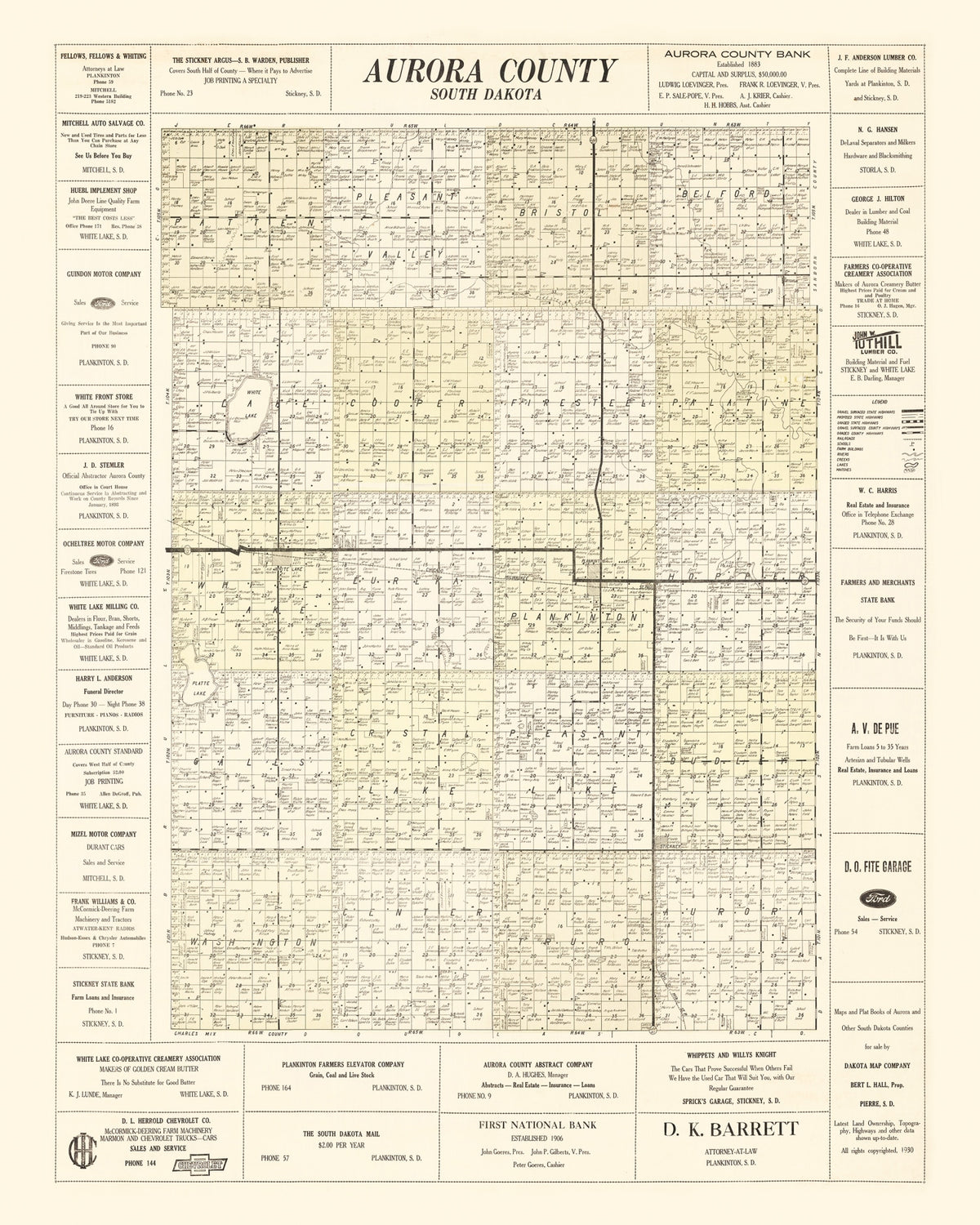 Preview of Vintage Map of Aurora County, South Dakota 1930