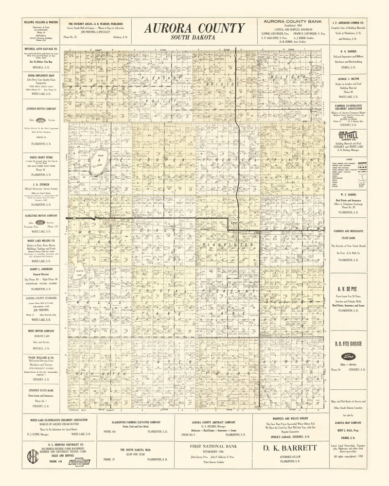 Size comparison using Vintage Map of Aurora County, South Dakota 1930