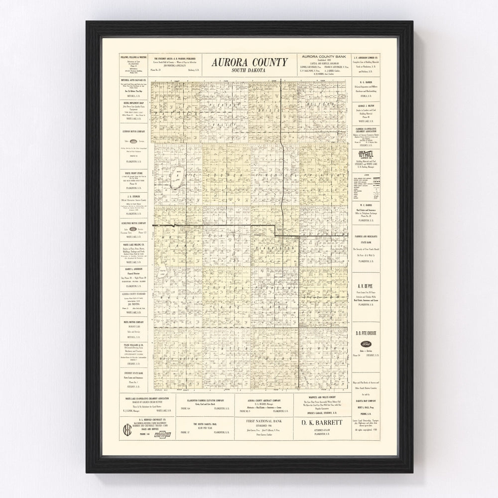 Aurora County Vintage Map 1930