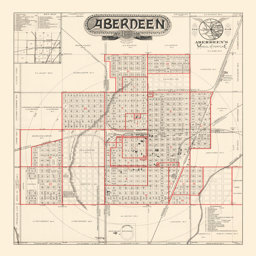 Vintage Map of Aberdeen, South Dakota 1888 print style example
