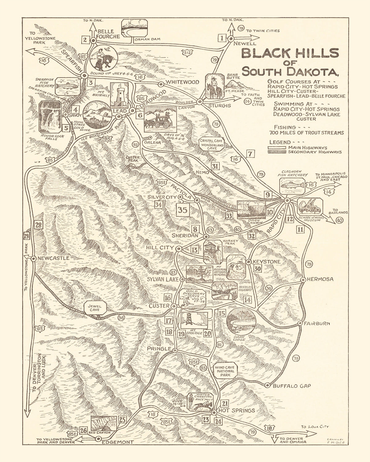 Preview of Vintage Black Hills of South Dakota Map 1932