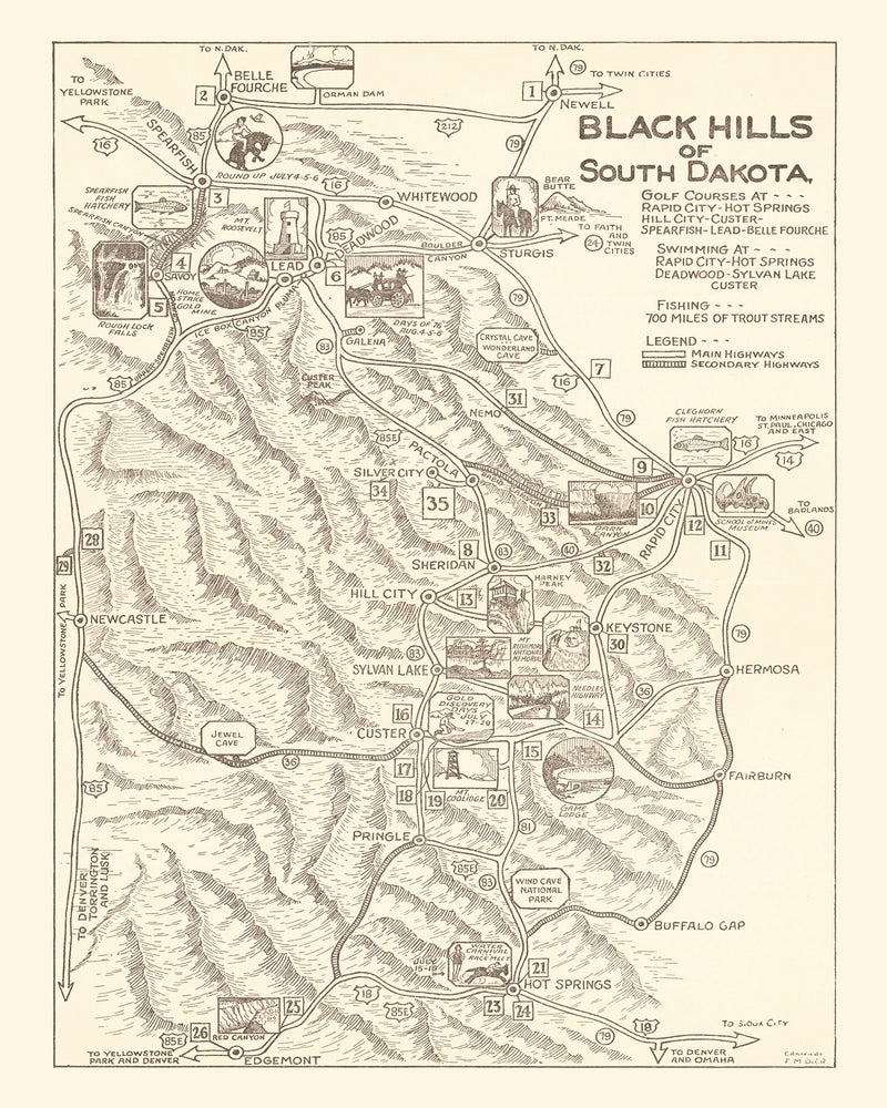 Size comparison using Vintage Black Hills of South Dakota Map 1932