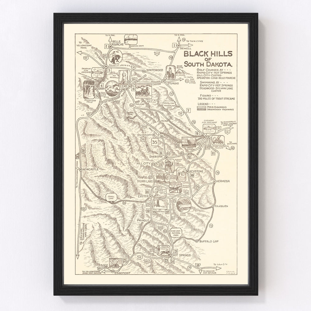 Black HIlls Vintage Map 1932